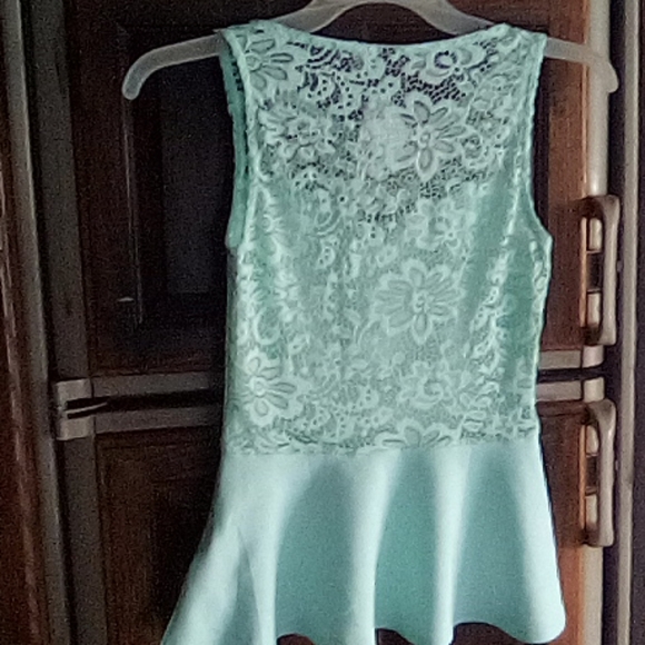 Blouse turquoise with lace - Picture 2 of 3
